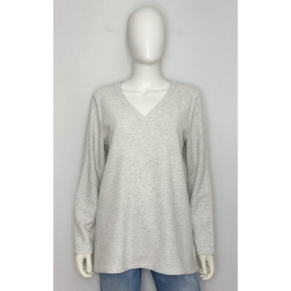 J Jill Wearever Collection Womens Sweater L Cotton Blend Gray Long Sleeve V Neck - Picture 1 of 9
